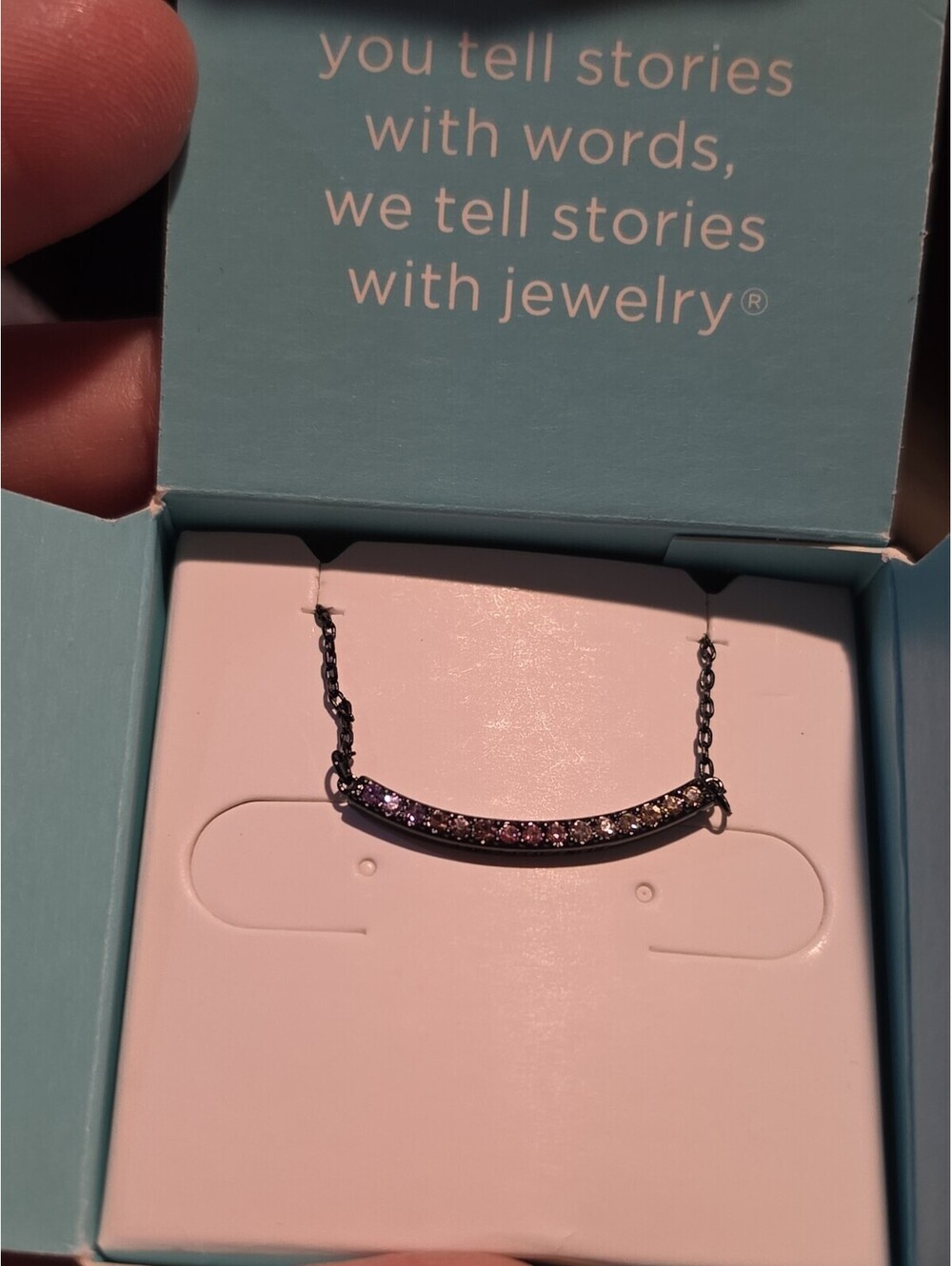 Origami Owl NL1026 15.5-18.5" Blk "I Will Persevere" Ombre CZ Bar Necklace "NIB"